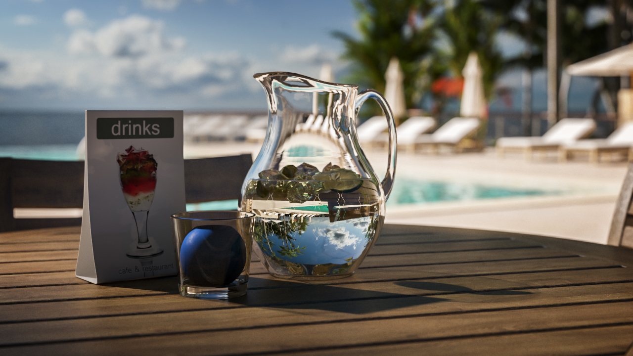 Luxury hotel pool deck with tropical sea views. Photoreal Architectural Visualisation 3D Render Luxury hotel pool deck with tropical sea views. Photoreal Architectural Visualisation 3D Render