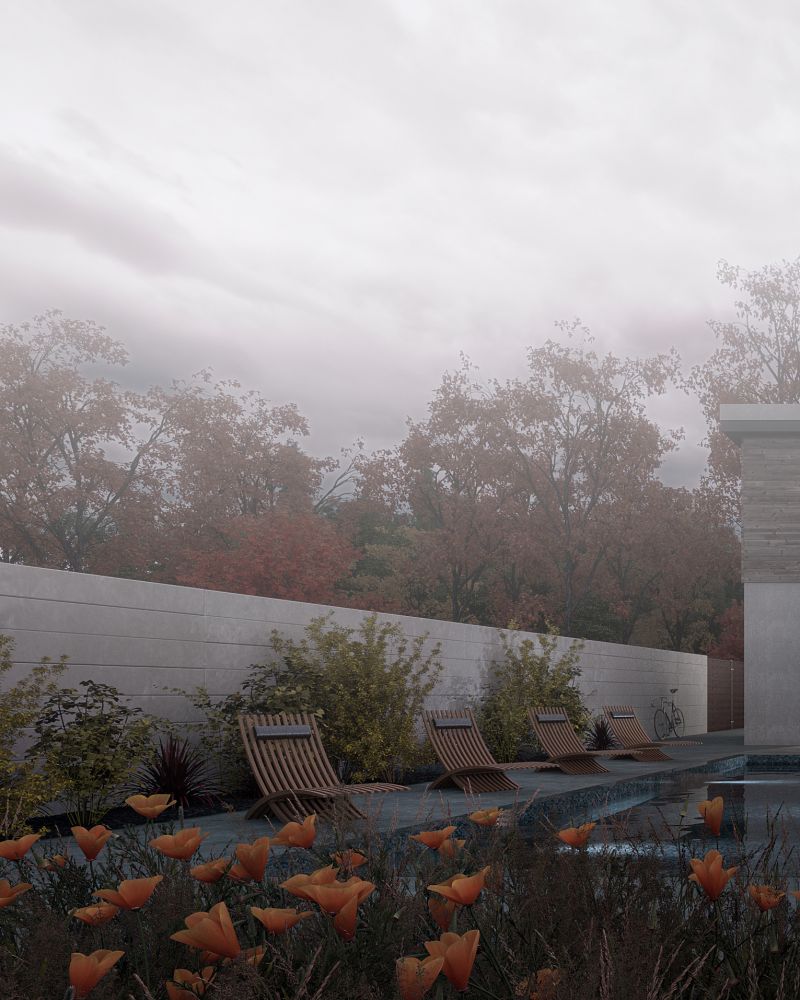 Modern pool house and garden landscaping. Photoreal Architectural Visualisation 3D Renders. Modern pool house and garden landscaping. Photoreal Architectural Visualisation 3D Renders.
