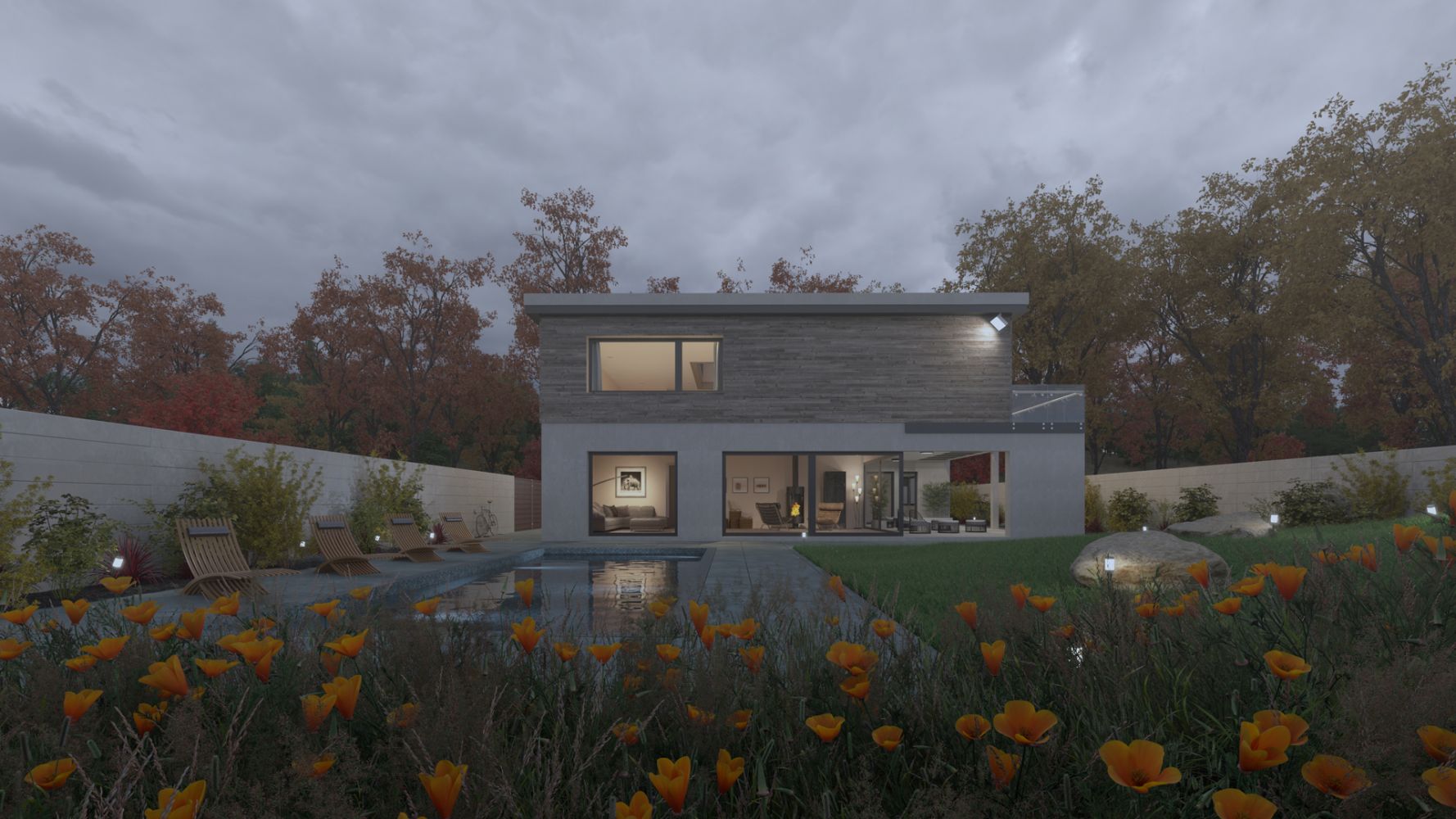 Modern pool house and garden landscaping. Photoreal Architectural Visualisation 3D Renders. Modern pool house and garden landscaping. Photoreal Architectural Visualisation 3D Renders.